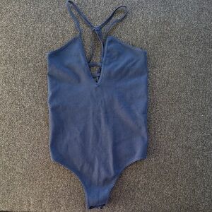 Free people movement: Navy Blue Strappy V-Neck Bodysuit